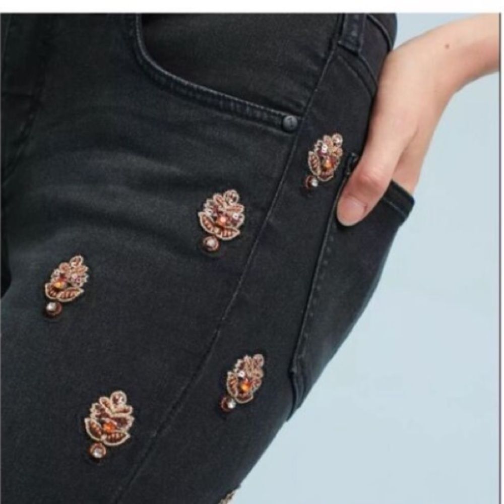 Anthropology Pilcro Script High Rise Embellished Skinny Jeans Black Boho Beaded - Picture 5 of 16